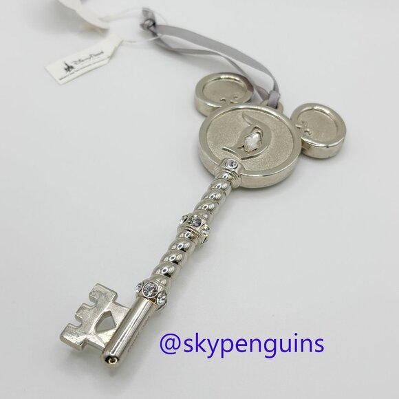 Disneyland 60th Anniversary Mickey Mouse Silver Rhinestones Key - Picture 1 of 7